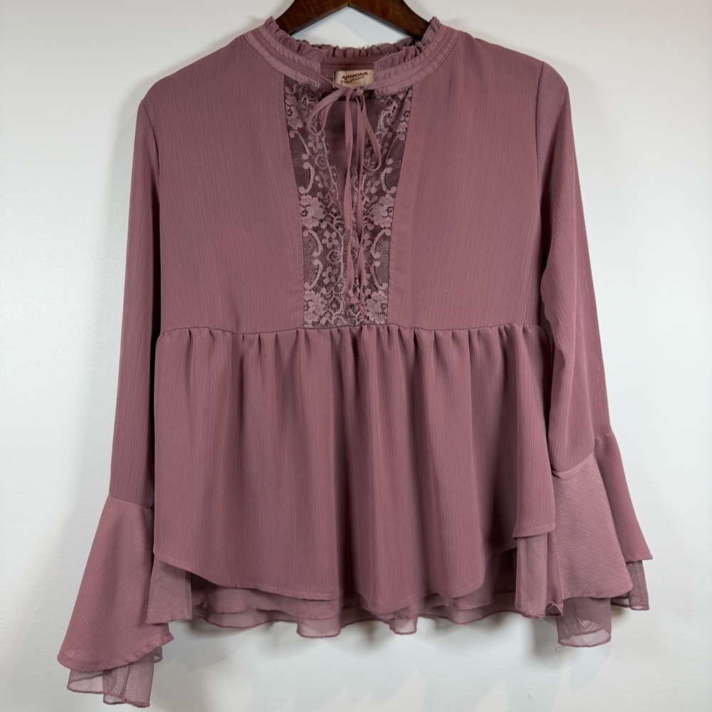 Arizona Jean Company Dusty Rose Blouse with Lace-PRE-LOVED-Small